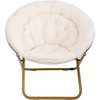 image:imageFlash Furniture Gwen Oversize Folding Saucer Chair  Ivory Sherpa Faux Fur Moon Chair  Soft Gold Metal Frame  38 Portable Folding Chair  for Dorm and BedroomIvorySoft Gold