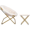 image:imageFlash Furniture Gwen Oversize Folding Saucer Chair  Ivory Sherpa Faux Fur Moon Chair  Soft Gold Metal Frame  38 Portable Folding Chair  for Dorm and BedroomIvory Faux Shearling FabricSoft Gold Frame