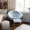 image:imageFlash Furniture Gwen Oversize Folding Saucer Chair  Ivory Sherpa Faux Fur Moon Chair  Soft Gold Metal Frame  38 Portable Folding Chair  for Dorm and BedroomAqua FabricSoft Gold Frame