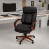 image:imageFlash Furniture Hansel High Back Black LeatherSoft Executive Ergonomic Office Chair with SynchroTilt Mechanism Mahogany Wood Base and Arms