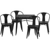image:imageFlash Furniture Helvey Commercial 5 Piece Table and Chairs Set  4 Black Metal Chairs with Poly Resin Seats  Black 315 Square Table with Poly Resin Top5Piece Set