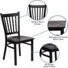 image:imageFlash Furniture Hercules Series Vertical Back Metal Restaurant Chairs Upholstered Armless Dining Chairs for RestaurantsKitchens Set of 2 BlackMahogany Wood Seat