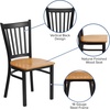 image:imageFlash Furniture Hercules Series Vertical Back Metal Restaurant Chairs Upholstered Armless Dining Chairs for RestaurantsKitchens Set of 2 BlackNatural Wood Seat