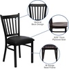 image:imageFlash Furniture Hercules Series Vertical Back Metal Restaurant Chairs Upholstered Armless Dining Chairs for RestaurantsKitchens Set of 2 BlackWalnut Wood Seat