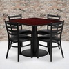 image:imageFlash Furniture Jamie 36 Square Black Laminate Table Set with Round Base and 4 Ladder Back Metal Chairs  Black Vinyl SeatMahogany TopBlack Vinyl Seat