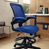 image:imageFlash Furniture Kale MidBack White Mesh Ergonomic Drafting Chair  Adjustable Foot Ring FlipUp ArmsBlue