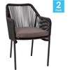 image:imageFlash Furniture Kallie Set of 2 IndoorOutdoor Stacking Club Chairs with Arms  UV Resistant Woven Natural Seat  Ivory Zippered Cushions  Black Aluminum FrameBlack