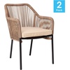 image:imageFlash Furniture Kallie Set of 2 IndoorOutdoor Stacking Club Chairs with Arms  UV Resistant Woven Natural Seat  Ivory Zippered Cushions  Black Aluminum FrameNatural