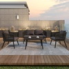 image:imageFlash Furniture Kallie Set of 2 IndoorOutdoor Stacking Club Chairs with Arms  UV Resistant Woven Natural Seat  Ivory Zippered Cushions  Black Aluminum FrameBlack