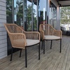 image:imageFlash Furniture Kallie Set of 2 IndoorOutdoor Stacking Club Chairs with Arms  UV Resistant Woven Natural Seat  Ivory Zippered Cushions  Black Aluminum FrameNatural