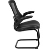 image:imageFlash Furniture Kelista Black Mesh Sled Base Side Reception Chair with White Stitched LeatherSoft Seat and FlipUp ArmsBlack Leathersoft