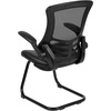 image:imageFlash Furniture Kelista Black Mesh Sled Base Side Reception Chair with White Stitched LeatherSoft Seat and FlipUp ArmsBlack Leathersoft