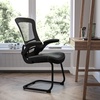 image:imageFlash Furniture Kelista Black Mesh Sled Base Side Reception Chair with White Stitched LeatherSoft Seat and FlipUp ArmsBlack Leathersoft