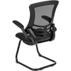 image:imageFlash Furniture Kelista Black Mesh Sled Base Side Reception Chair with White Stitched LeatherSoft Seat and FlipUp ArmsBlack Mesh