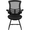 image:imageFlash Furniture Kelista Black Mesh Sled Base Side Reception Chair with White Stitched LeatherSoft Seat and FlipUp ArmsBlack Mesh