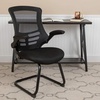 image:imageFlash Furniture Kelista Black Mesh Sled Base Side Reception Chair with White Stitched LeatherSoft Seat and FlipUp ArmsBlack Mesh