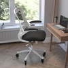 image:imageFlash Furniture Kelista MidBack Black Mesh Swivel Ergonomic Task Office Chair with FlipUp Arms and Transparent Roller WheelsBlack MeshWhite Frame