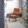 image:imageFlash Furniture Langston Commercial Mid Century Modern Chair  Gray Faux Linen Upholstery  Walnut Finish Wooden Frame and Arms  Extra Supportive Sinuous SpringsCognac Leathersoft