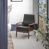 image:imageFlash Furniture Langston Commercial Mid Century Modern Chair  Gray Faux Linen Upholstery  Walnut Finish Wooden Frame and Arms  Extra Supportive Sinuous SpringsBlack Leathersoft