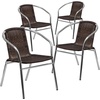 image:imageFlash Furniture Lila 4 Pack Commercial Aluminum and Beige Rattan IndoorOutdoor Restaurant Stack ChairAluminum and Dark Brown