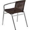 image:imageFlash Furniture Lila 4 Pack Commercial Aluminum and Beige Rattan IndoorOutdoor Restaurant Stack ChairAluminum and Dark Brown