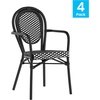 image:imageFlash Furniture Lourdes IndoorOutdoor Commercial Thonet Bistro Stack Chair  Arms  WhiteGray PE Rattan Back and Seat  NAT Bamboo Print Metal Frame  2 PKBlack  WhiteBlack Frame