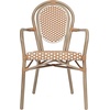 image:imageFlash Furniture Lourdes IndoorOutdoor Commercial Thonet Bistro Stack Chair  Arms  WhiteGray PE Rattan Back and Seat  NAT Bamboo Print Metal Frame  2 PKNatural  WhiteLight Natural Frame