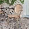 image:imageFlash Furniture Lourdes IndoorOutdoor Commercial Thonet Bistro Stack Chair  Arms  WhiteGray PE Rattan Back and Seat  NAT Bamboo Print Metal Frame  2 PKNatural  WhiteLight Natural Frame