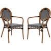 image:imageFlash Furniture Lourdes IndoorOutdoor Commercial Thonet Bistro Stack Chair  Arms  WhiteGray PE Rattan Back and Seat  NAT Bamboo Print Metal Frame  2 PKBlack  WhiteNatural Frame