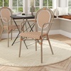 image:imageFlash Furniture Lourdes IndoorOutdoor Commercial Thonet Bistro Stack Chair  Arms  WhiteGray PE Rattan Back and Seat  NAT Bamboo Print Metal Frame  2 PKNatural  WhiteLight Natural Frame