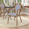 image:imageFlash Furniture Lourdes IndoorOutdoor Commercial Thonet Bistro Stack Chair  Arms  WhiteGray PE Rattan Back and Seat  NAT Bamboo Print Metal Frame  2 PKWhite  NavyNatural Frame