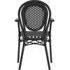 image:imageFlash Furniture Lourdes IndoorOutdoor Commercial Thonet Bistro Stack Chair  Arms  WhiteGray PE Rattan Back and Seat  NAT Bamboo Print Metal Frame  2 PKBlack  WhiteBlack Frame