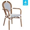 image:imageFlash Furniture Lourdes IndoorOutdoor Commercial Thonet Bistro Stack Chair  Arms  WhiteGray PE Rattan Back and Seat  NAT Bamboo Print Metal Frame  2 PKWhite  NavyNatural Frame