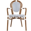 image:imageFlash Furniture Lourdes IndoorOutdoor Commercial Thonet Bistro Stack Chair  Arms  WhiteGray PE Rattan Back and Seat  NAT Bamboo Print Metal Frame  2 PKWhite  NavyNatural Frame