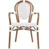 image:imageFlash Furniture Lourdes IndoorOutdoor Commercial Thonet Bistro Stack Chair  Arms  WhiteGray PE Rattan Back and Seat  NAT Bamboo Print Metal Frame  2 PKWhite  GrayNatural Frame