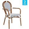 image:imageFlash Furniture Lourdes IndoorOutdoor Commercial Thonet Bistro Stack Chair  Arms  WhiteGray PE Rattan Back and Seat  NAT Bamboo Print Metal Frame  2 PKWhite  NavyNatural Frame