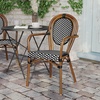 image:imageFlash Furniture Lourdes IndoorOutdoor Commercial Thonet Bistro Stack Chair  Arms  WhiteGray PE Rattan Back and Seat  NAT Bamboo Print Metal Frame  2 PKBlack  WhiteNatural Frame
