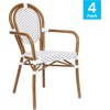 image:imageFlash Furniture Lourdes IndoorOutdoor Commercial Thonet Bistro Stack Chair  Arms  WhiteGray PE Rattan Back and Seat  NAT Bamboo Print Metal Frame  2 PKWhite  GrayNatural Frame