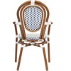 image:imageFlash Furniture Lourdes IndoorOutdoor Commercial Thonet Bistro Stack Chair  Arms  WhiteGray PE Rattan Back and Seat  NAT Bamboo Print Metal Frame  2 PKWhite  NavyNatural Frame