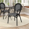 image:imageFlash Furniture Lourdes IndoorOutdoor Commercial Thonet Bistro Stack Chair  Arms  WhiteGray PE Rattan Back and Seat  NAT Bamboo Print Metal Frame  2 PKBlack  WhiteBlack Frame