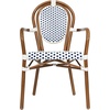 image:imageFlash Furniture Lourdes IndoorOutdoor Commercial Thonet Bistro Stack Chair  Arms  WhiteGray PE Rattan Back and Seat  NAT Bamboo Print Metal Frame  2 PKWhite  NavyNatural Frame