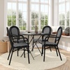 image:imageFlash Furniture Lourdes IndoorOutdoor Commercial Thonet Bistro Stack Chair  Arms  WhiteGray PE Rattan Back and Seat  NAT Bamboo Print Metal Frame  2 PKBlack  WhiteBlack Frame