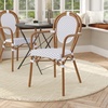 image:imageFlash Furniture Lourdes IndoorOutdoor Commercial Thonet Bistro Stack Chair  Arms  WhiteGray PE Rattan Back and Seat  NAT Bamboo Print Metal Frame  2 PKWhite  GrayNatural Frame