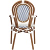 image:imageFlash Furniture Lourdes IndoorOutdoor Commercial Thonet Bistro Stack Chair  Arms  WhiteGray PE Rattan Back and Seat  NAT Bamboo Print Metal Frame  2 PKWhite  NavyNatural Frame