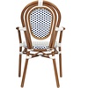 image:imageFlash Furniture Lourdes IndoorOutdoor Commercial Thonet Bistro Stack Chair  Arms  WhiteGray PE Rattan Back and Seat  NAT Bamboo Print Metal Frame  2 PKWhite  NavyNatural Frame