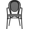 image:imageFlash Furniture Lourdes IndoorOutdoor Commercial Thonet Bistro Stack Chair  Arms  WhiteGray PE Rattan Back and Seat  NAT Bamboo Print Metal Frame  2 PKBlack  WhiteBlack Frame