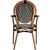 image:imageFlash Furniture Lourdes IndoorOutdoor Commercial Thonet Bistro Stack Chair  Arms  WhiteGray PE Rattan Back and Seat  NAT Bamboo Print Metal Frame  2 PKBlack  WhiteNatural Frame