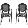 image:imageFlash Furniture Lourdes IndoorOutdoor Commercial Thonet Bistro Stack Chair  Arms  WhiteGray PE Rattan Back and Seat  NAT Bamboo Print Metal Frame  2 PKBlack  WhiteBlack Frame