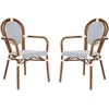 image:imageFlash Furniture Lourdes IndoorOutdoor Commercial Thonet Bistro Stack Chair  Arms  WhiteGray PE Rattan Back and Seat  NAT Bamboo Print Metal Frame  2 PKWhite  NavyNatural Frame