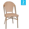 image:imageFlash Furniture Lourdes Set of 2 IndoorOutdoor Commercial Bistro Stack Chairs  WhiteGray PE Rattan Back and Seat  Natural Bamboo Print Aluminum FrameNatural  WhiteLight Natural Frame